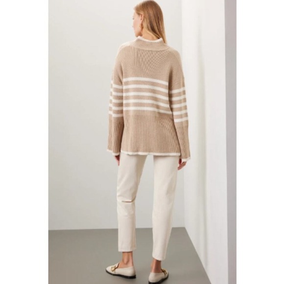 Rails Tessa Sand Stripe Mock Neck Quarter Zip Ribbed Knit Sweater Medium - Picture 3 of 10